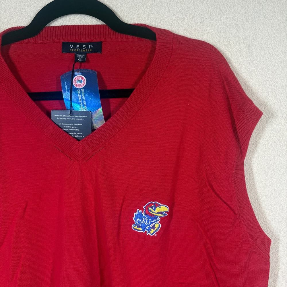 NOS Vesi Kansas Jayhawks Sweater Vest Men XXL Crimson V-Neck Classic Academia